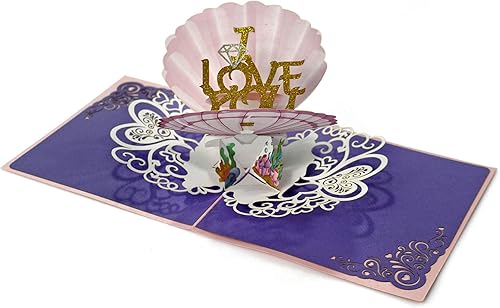 Miniatura 7 de Tarjeta desplegable 3D de ostras, tarjeta desplegable de amor, hecha a mano, tarjeta desplegable con texto en inglés "I Love You", tarjetas 3D para