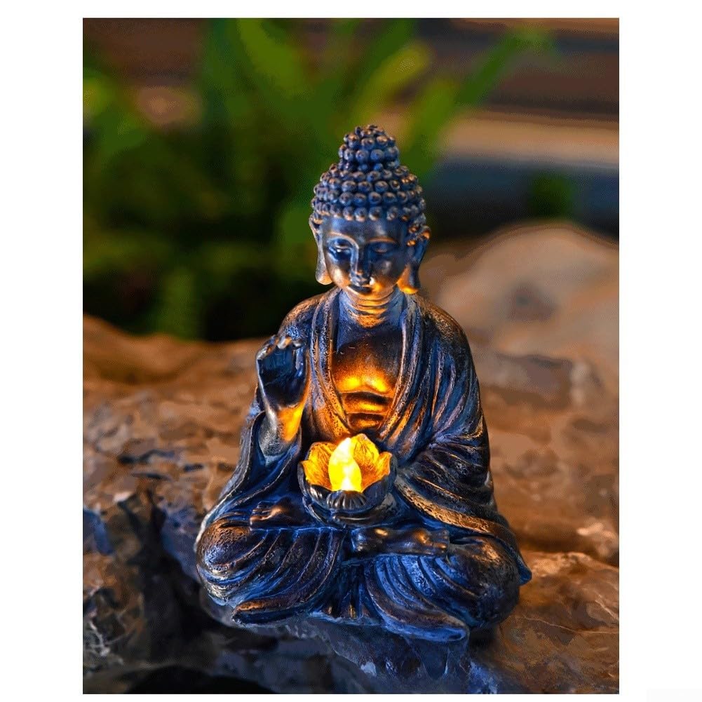 Statua dipinta a mano del Buddha della resina alimentata solare per all'aperto per zen