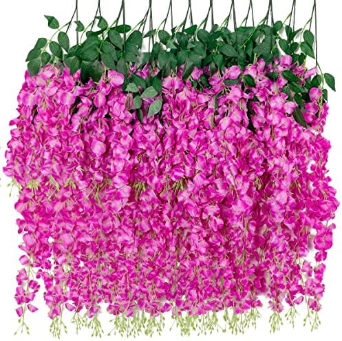 Senseya 12 Pack Artificial Wisteria Vine Ratta Fake Wisteria Hanging Garland Silk Flowers Wedding Party Garden Home Wall Indoor Decor