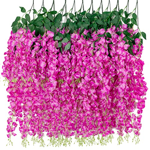 Senseya 12 Pack Artificial Wisteria Vine Ratta Fake Wisteria Hanging Garland Silk Flowers Wedding Party Garden Home Wall Indoor Decor #TOP9