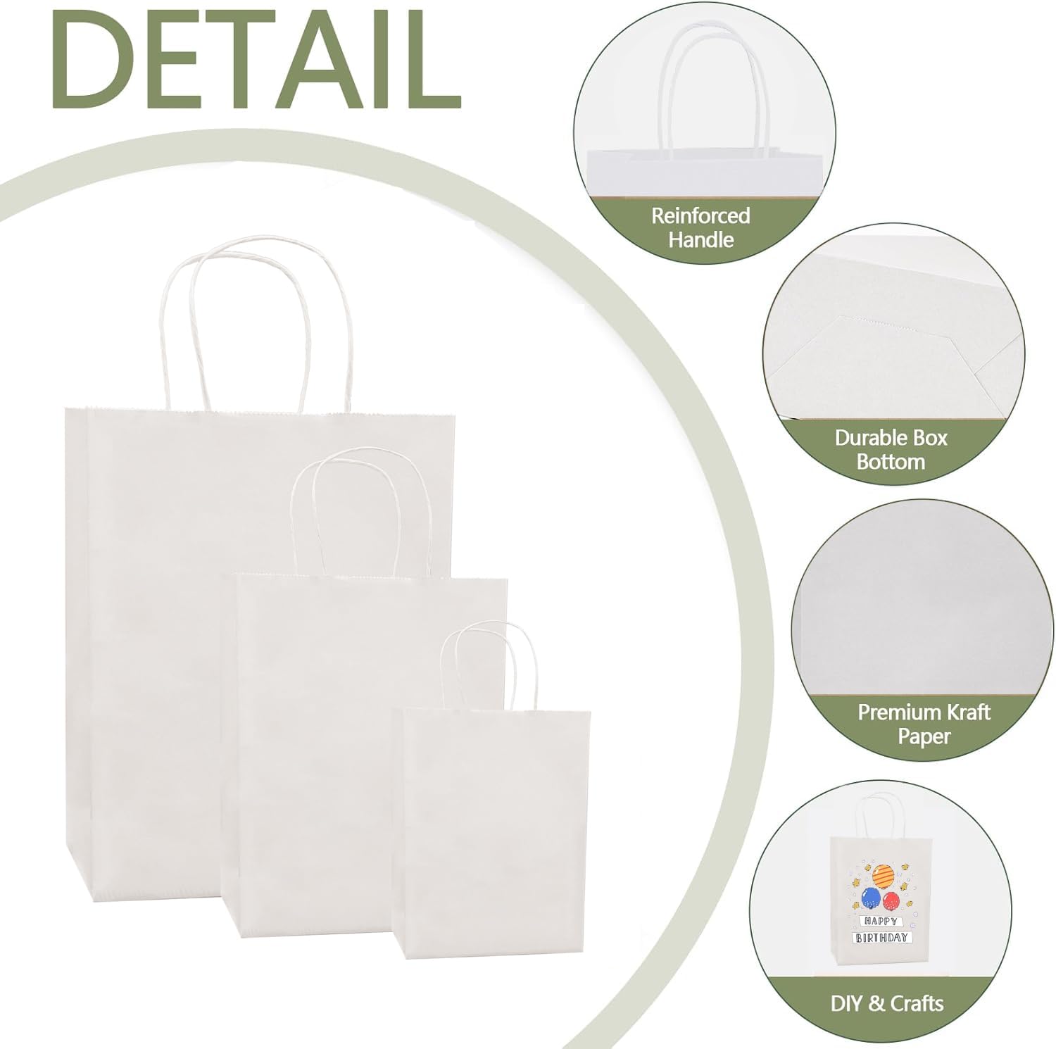 FACEBAG Weiße Kraftpapiertüten mit Griffen, verschiedene Größen, Geschenktüten für Gastgeschenke, Einzelhandel, Party, Festival, Hochzeit, Geburtstag, Shopping, Geschäft, Goody Craft Merchandise Take