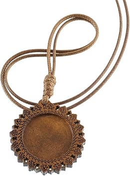 10pcs 25mm 30mm Dia Wood cabochon Blank Settings Wooden Pendant Base Bezel with Leather Cord for Sweater Chain and Necklace DIY Making 25mm