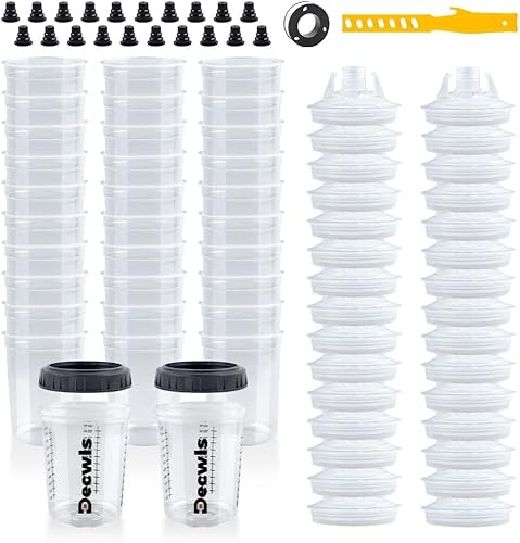 Vasos de pintura desechables de 6 onzas (165ml), mini vasos mezcladores de pintura con tapa y paquete de 50 vasos de pintura para pistola rociadora