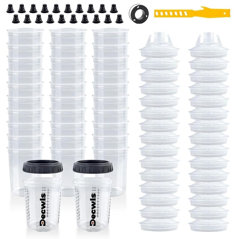 Kit de Copos Descartáveis para Pistola de Pintura Decwls com Filtros e Tampas, 165 mL, 30 Unidades
