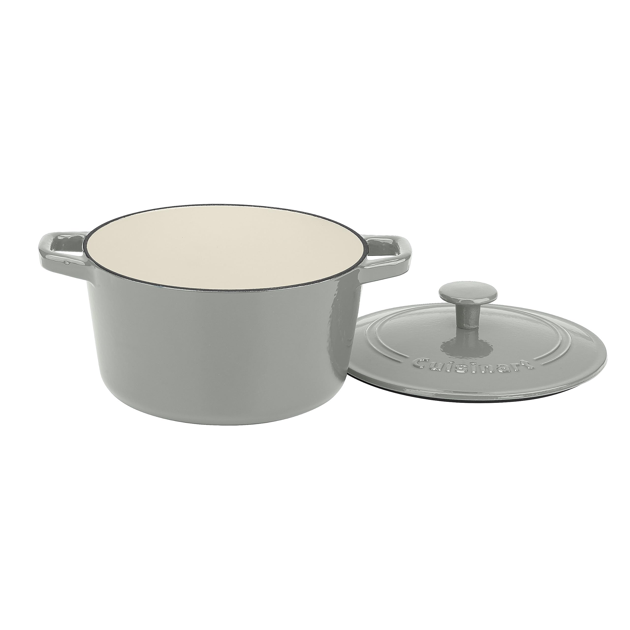Cuisinart Chef's Classic Enameled Cast Iron Dutch Oven with Lid, Porcelain Enameled Interior, Oven Safe, Induction Compatible, 3-Quart, Round, Tea Grey