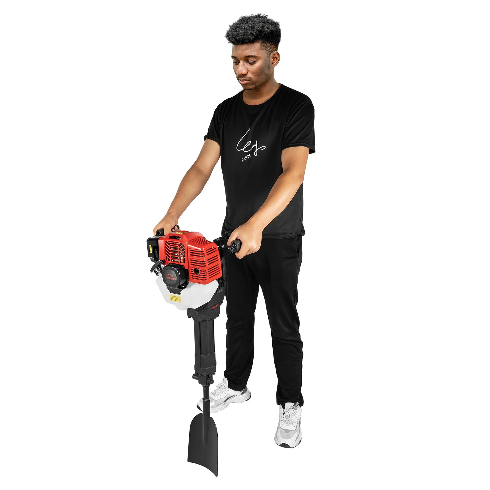 Martillo de demolición de gasolina, 52 CC, 1900 W, con 1500 pulsaciones/min, taladro portátil para horticultura y raíces de árboles, incluye juego de herramientas (negro/rojo)