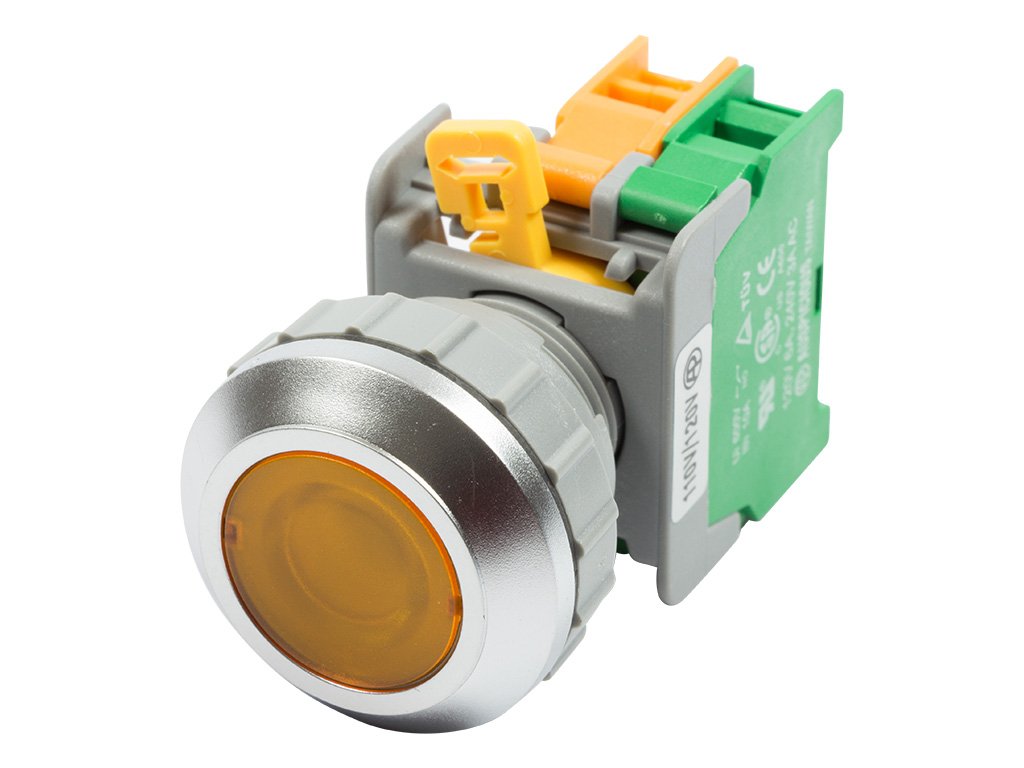 LXB-30 Yellow 30mm 1NO Momentary Push Button Switch 12V AC/DC LED Illuminated - Flush Top
