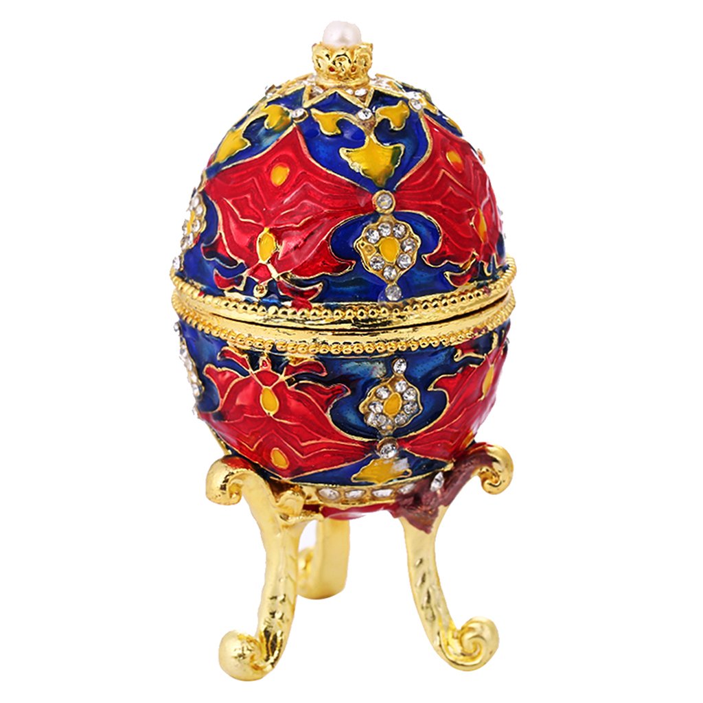 Whitleys Faberge Style Red Egg Box with Crystals Collectible Easter Egg Keepsake Box Jewelry Case