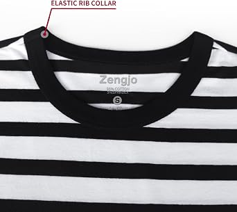 Zengjo Mens Striped T Shirt Long/Short Sleeve Cotton Stretch Crewneck