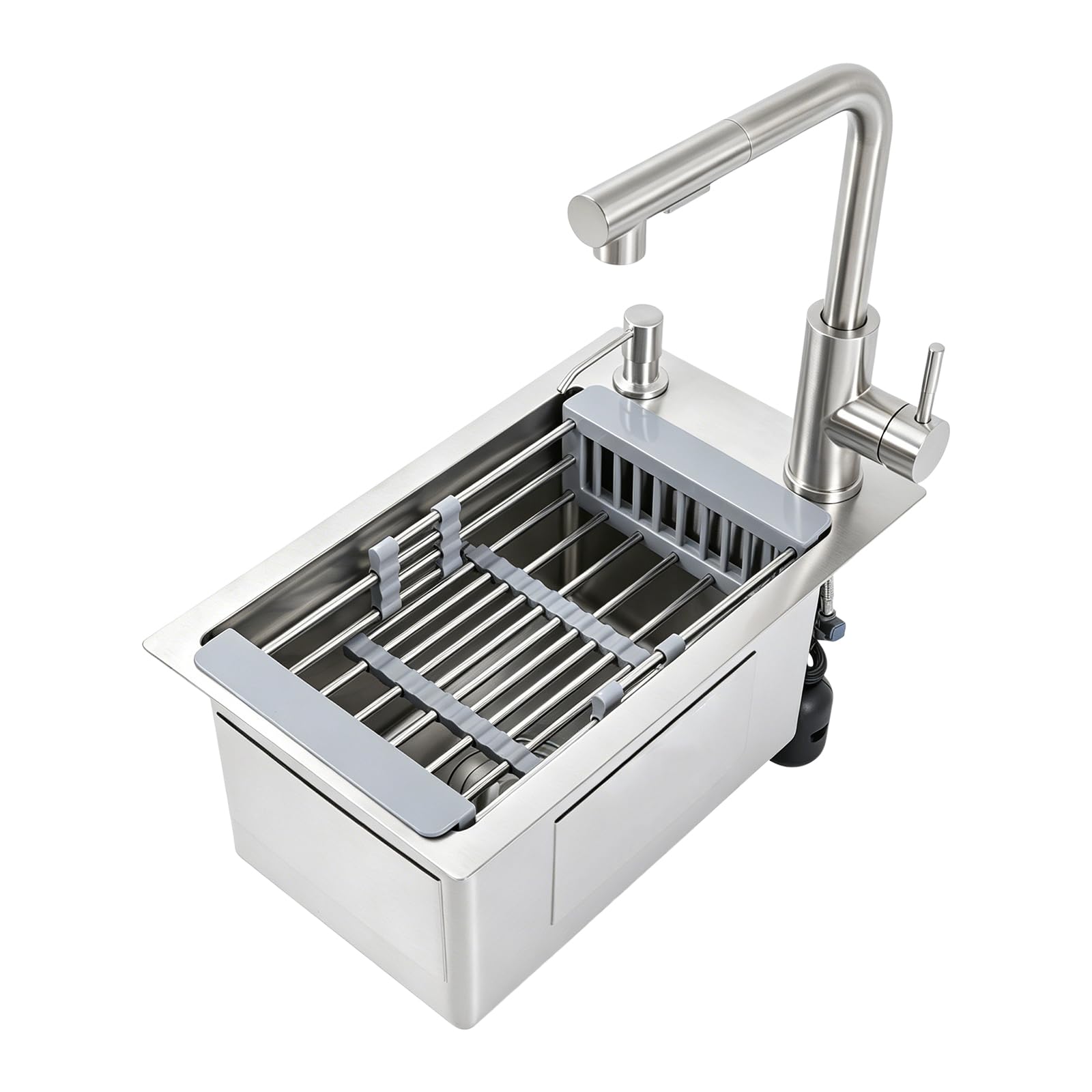 Küchenspüle Spülbecken mit Ausziehbarem Wasserhahn und Seifenspender 46x28x22cm Edelstahlspüle für Küche Schnelle Entwässerung 304 Edelstahl Single Sink