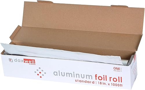 Daxwell Rollo de papel de aluminio, estándar, 18 "x 1000 pies, J10003335, plateado