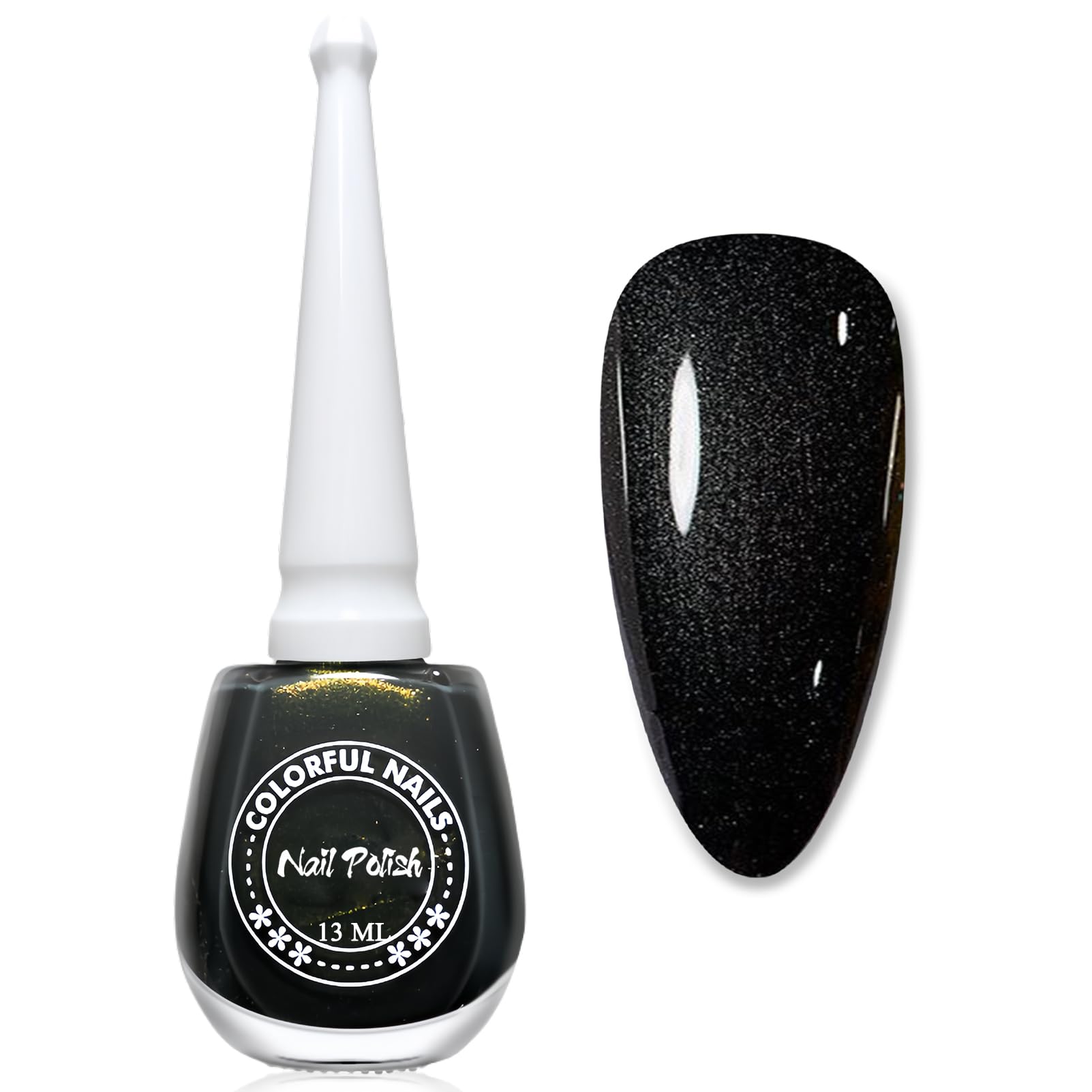 Schwarzer Nagellack Schimmer, 13 Ml Schnelltrocknender Nagellack Langanhaltend, Nagelack Schwarz mit Gold Glitzer, Regular Nail Polish Ohne UV Lampe für Frauen DIY Nail Art (Black Shimmer)
