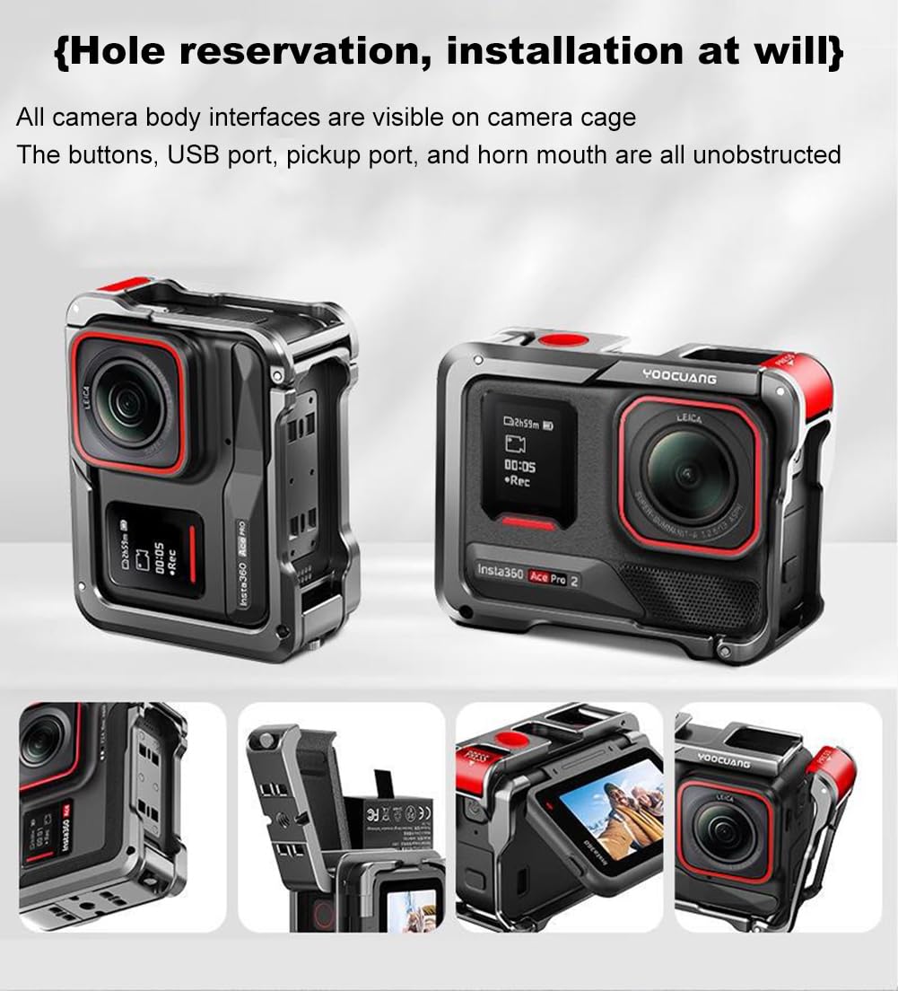Uchwyt boczny aparatu Xplorer Grip Kit do Insta.360 Ace Pro 2/Ace Pro/Ace, klatka aparatu z interfejsem zimnej stopki i migawką, uchwyt boczny aparatu z interfejsem śrubowym 1/4 (3)