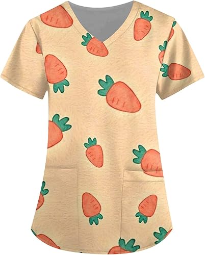 Easter Day Rabbit Print Women Scrubs T-Shirt Tops Women Shirts and Blouses Sexy Plus Size