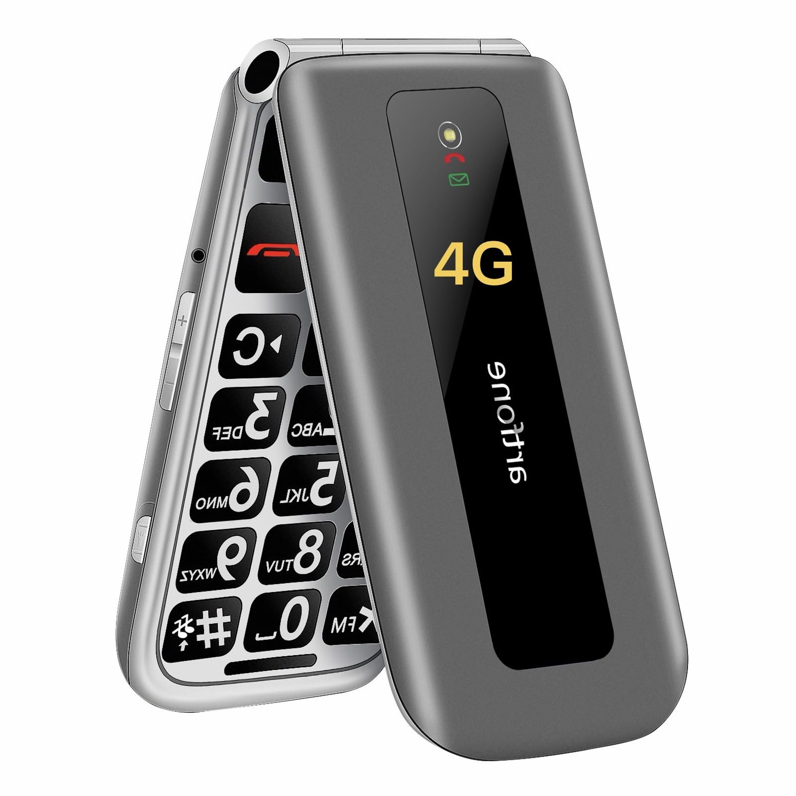 artfone F30 Gris Plateado- 4G LTE Teléfono móvil de Tapa para Mayores丨Botones y Teclas Grandes丨Teléfono móvil para Ancianos de Pantalla 2,4" 丨Base de Carga丨Botón SOS丨Bateria 1300mAh丨Radio FM丨Bluetooth
