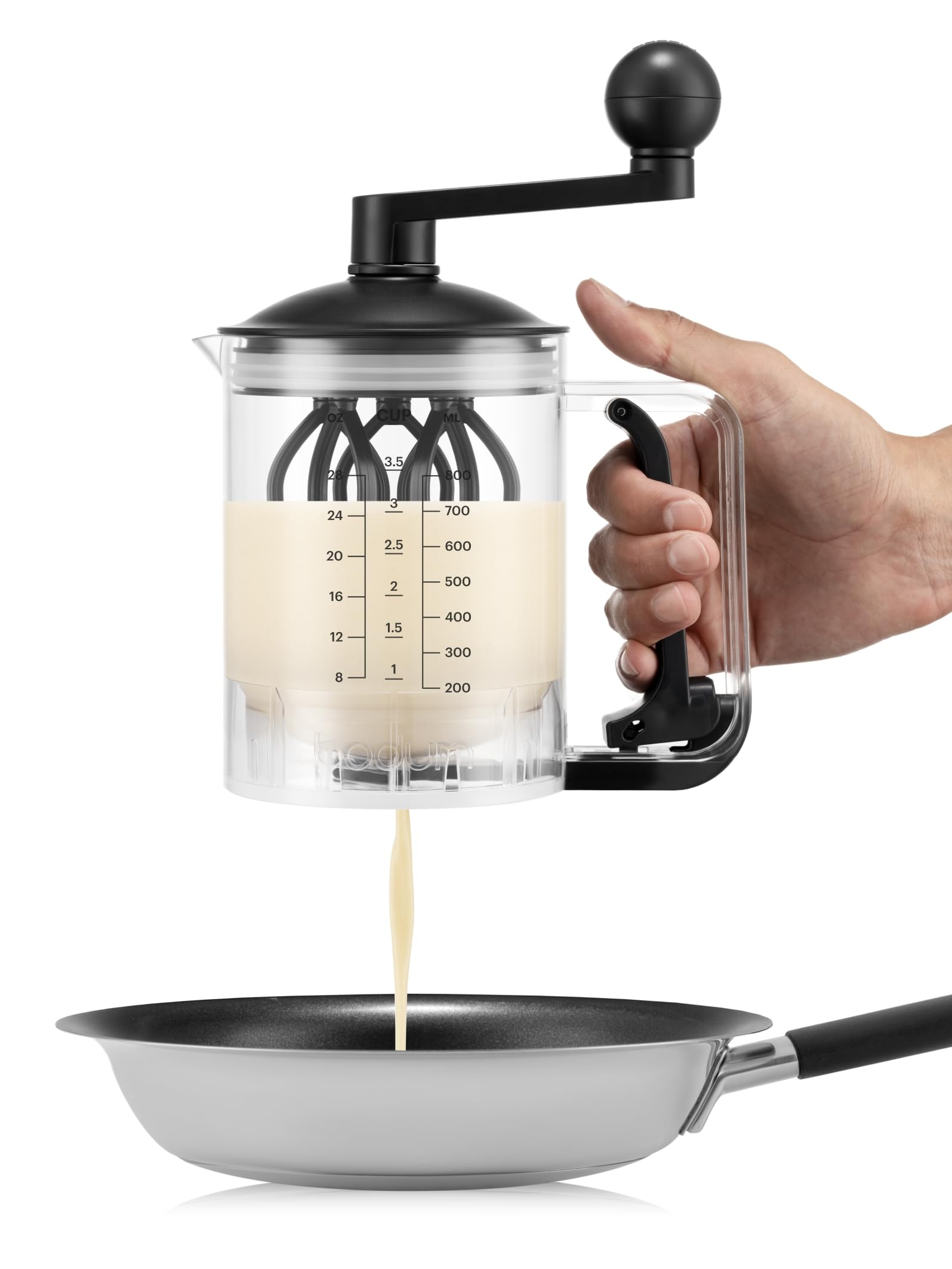 Bodum Bistro - Miscelatore e dispenser per pastella per pancake, misurazione integrata, facile da versare, resistente, in plastica senza BPA, lavabile in lavastoviglie, nero