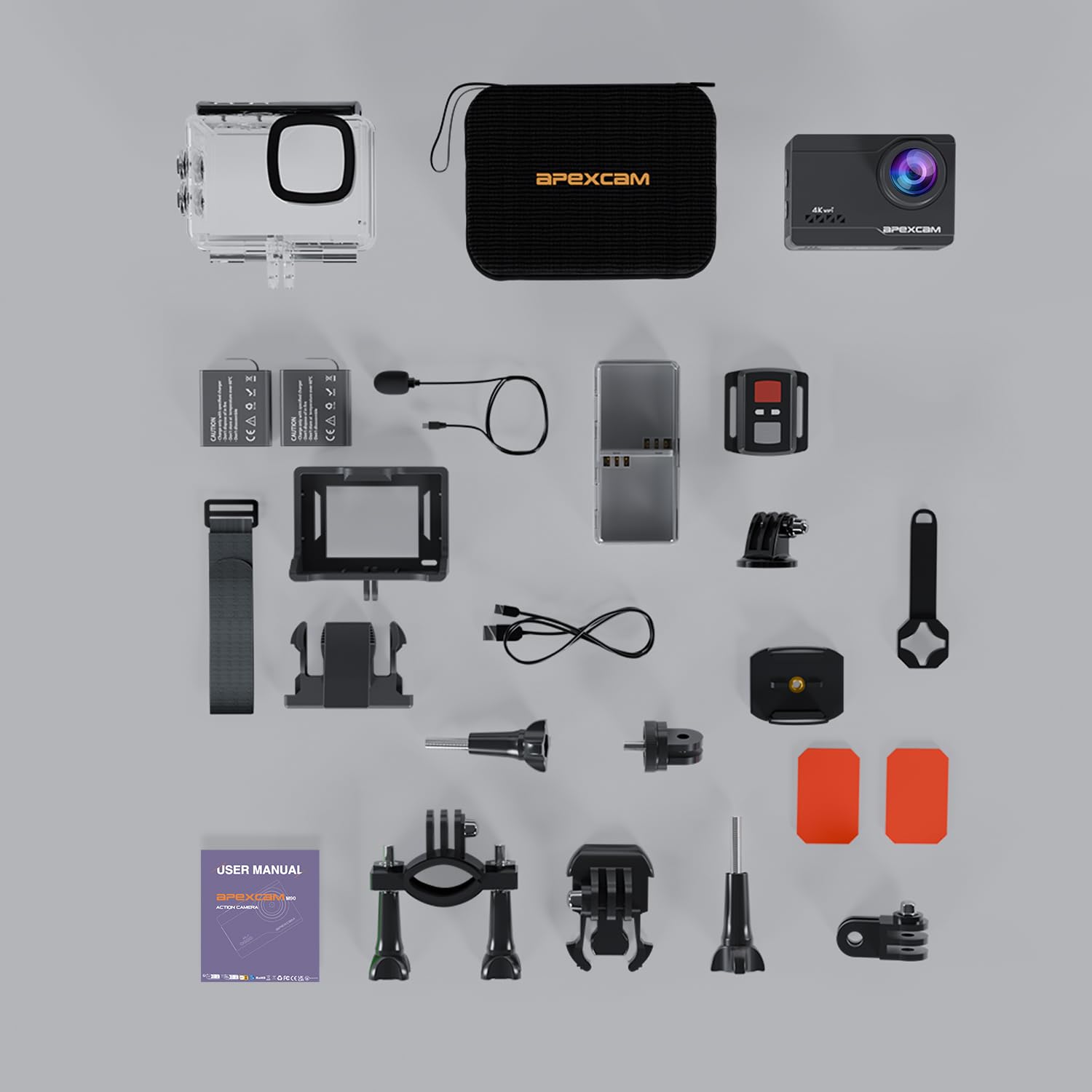 Apexcam Action Cam 4K 60FPS 64MP Écran Tactile Stabilisation EIS Étanche 40M WiFi Télécommande 2 Batteries 1350mAh