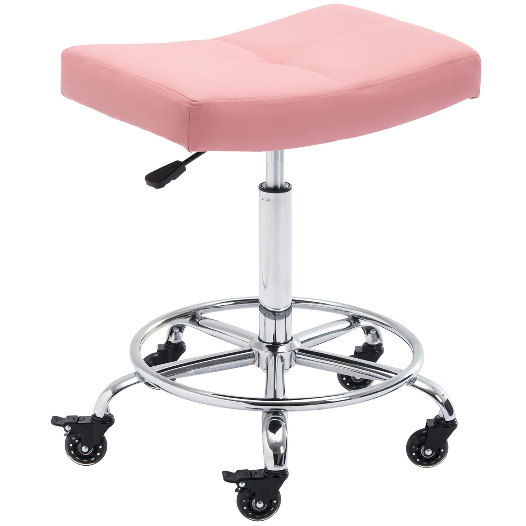 CoVibrant Wide Rolling Stool with Locking Wheels Footrest Adjustable Height Swivel for Salon Kitchen