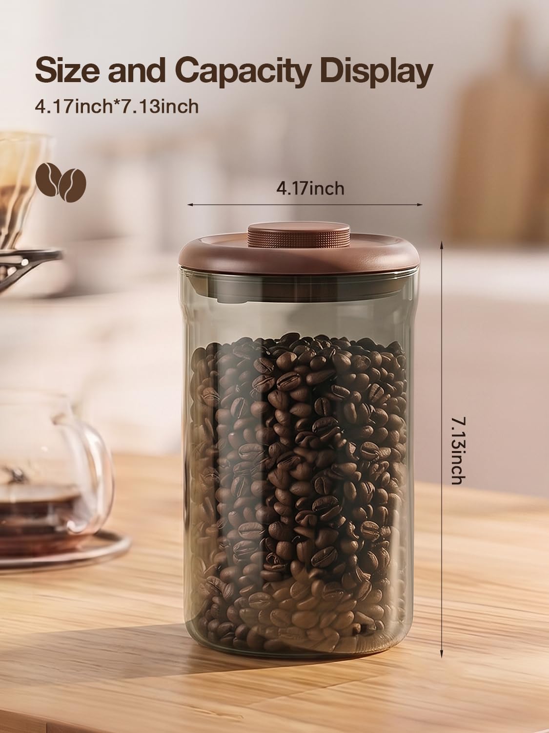Danbark Amber Glass Coffee Canister with CO2 Release Valve - Airtight Storage Container for Coffee Beans & Ground Coffee, Pop-Top Design, Borosilicate Glass Jar for Kitchen Countertop, (Brown)