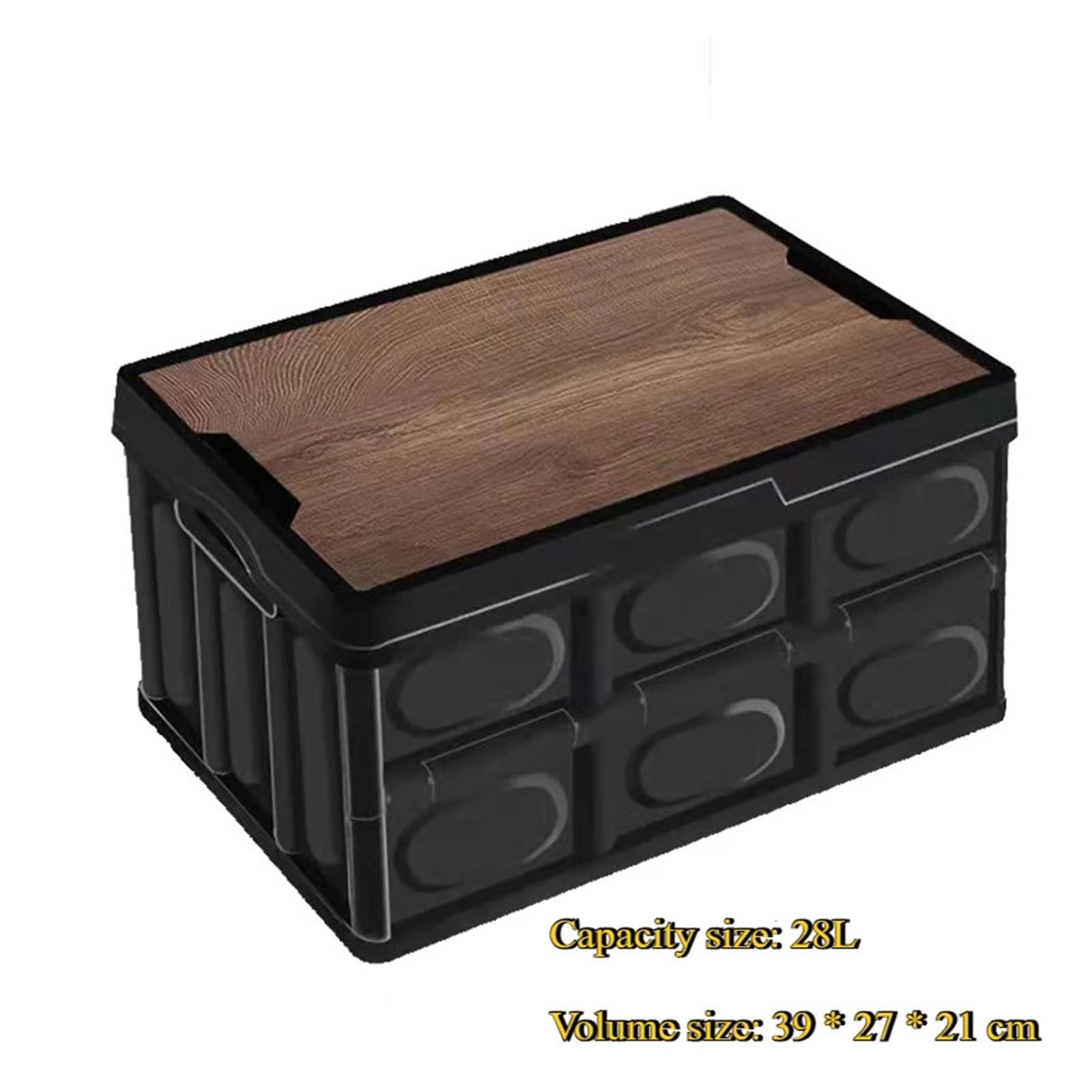 Outdoor Camping Klappbare Aufbewahrungsbox 28/35L Verdicktes Auto montiert Reise Lebensmittel faltbares Gepäck mit Tragegriff Holzdeckel(Black 28L)