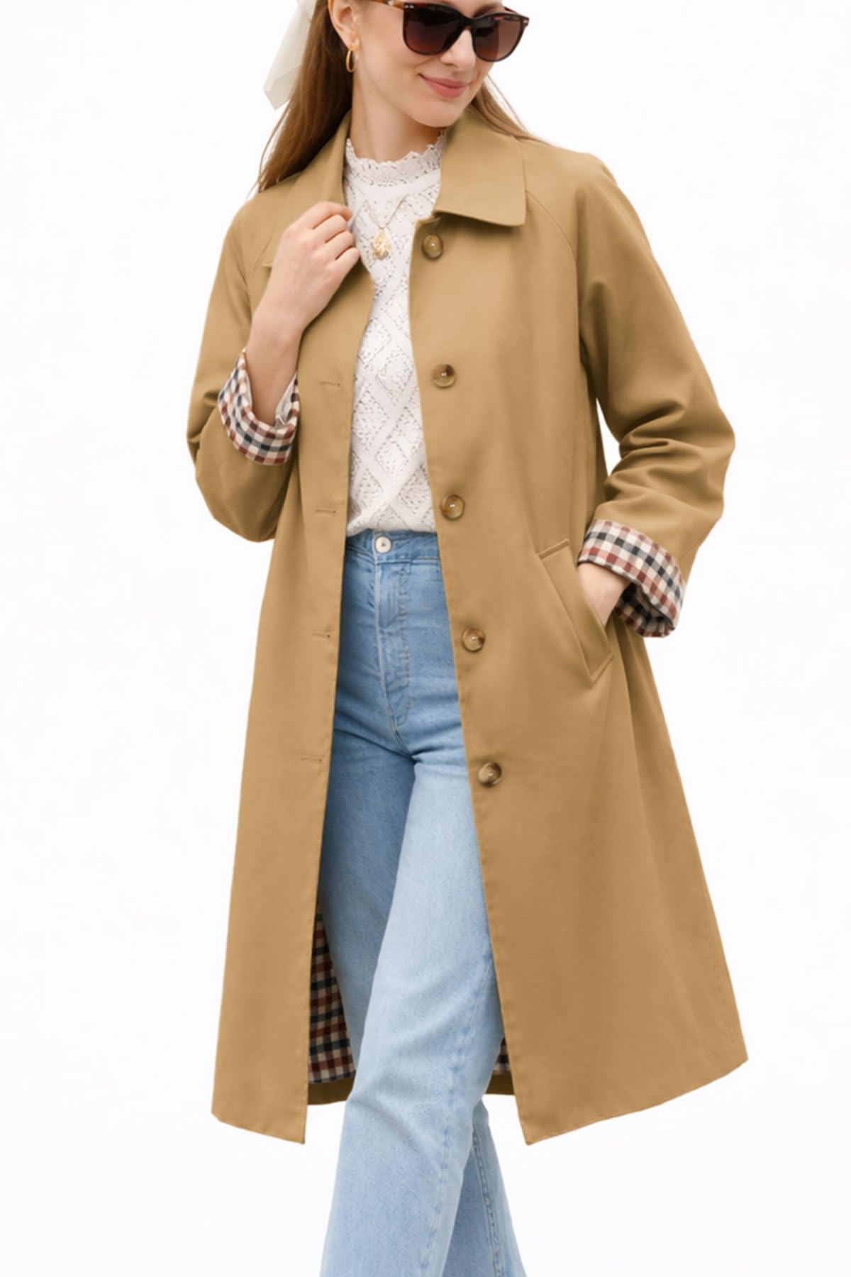 ELLEVEN Long Trench Coat for Women Single Breasted Lapel Oversized Windproof Overcoat Pea Coats