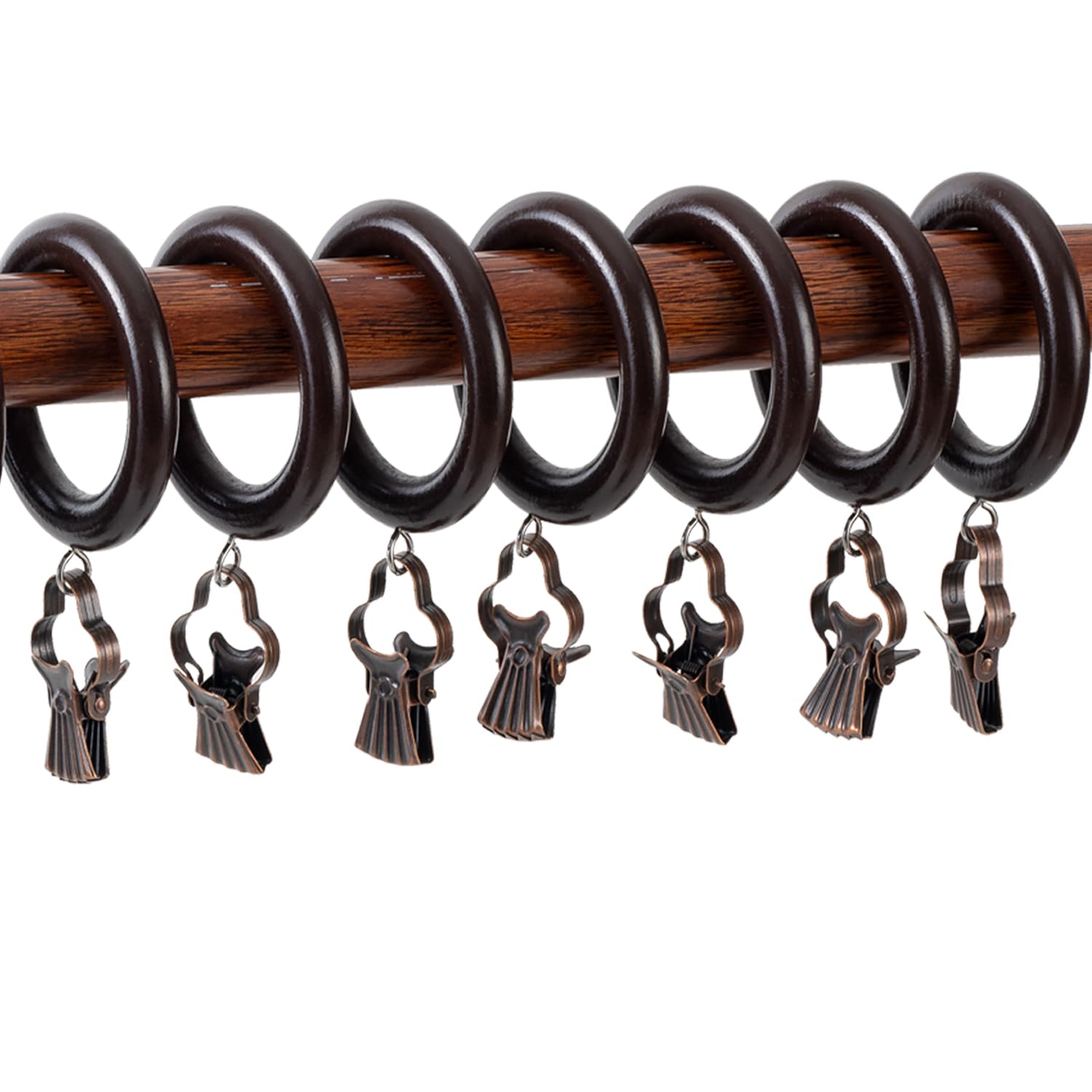 Photo 1 of 24 Pack Wooden Curtain Rod Rings with Clips, Farmhouse Retro Brown 1.77 Inch Inner Diameter for 1.3-1.5 Inch Curtain Rod Poles