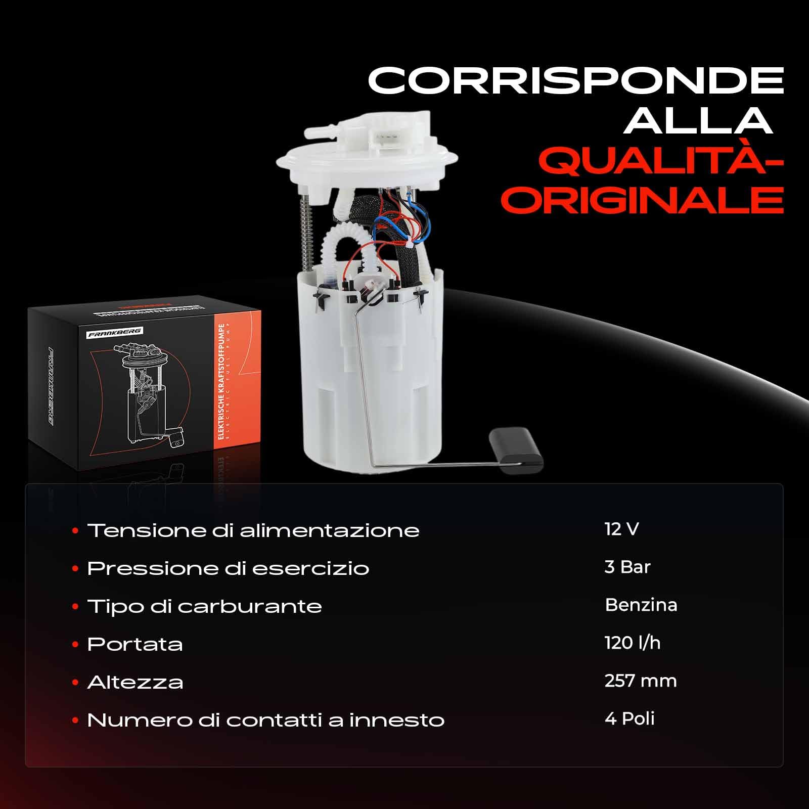 Frankberg Pompa carburante Pompa Benzina Modulo di alimentazione carburante Kit 4-Poli Compatibile con Punto 188 176 Ypsilon 843 Punto Cabriolet 176 Replace# 46523408