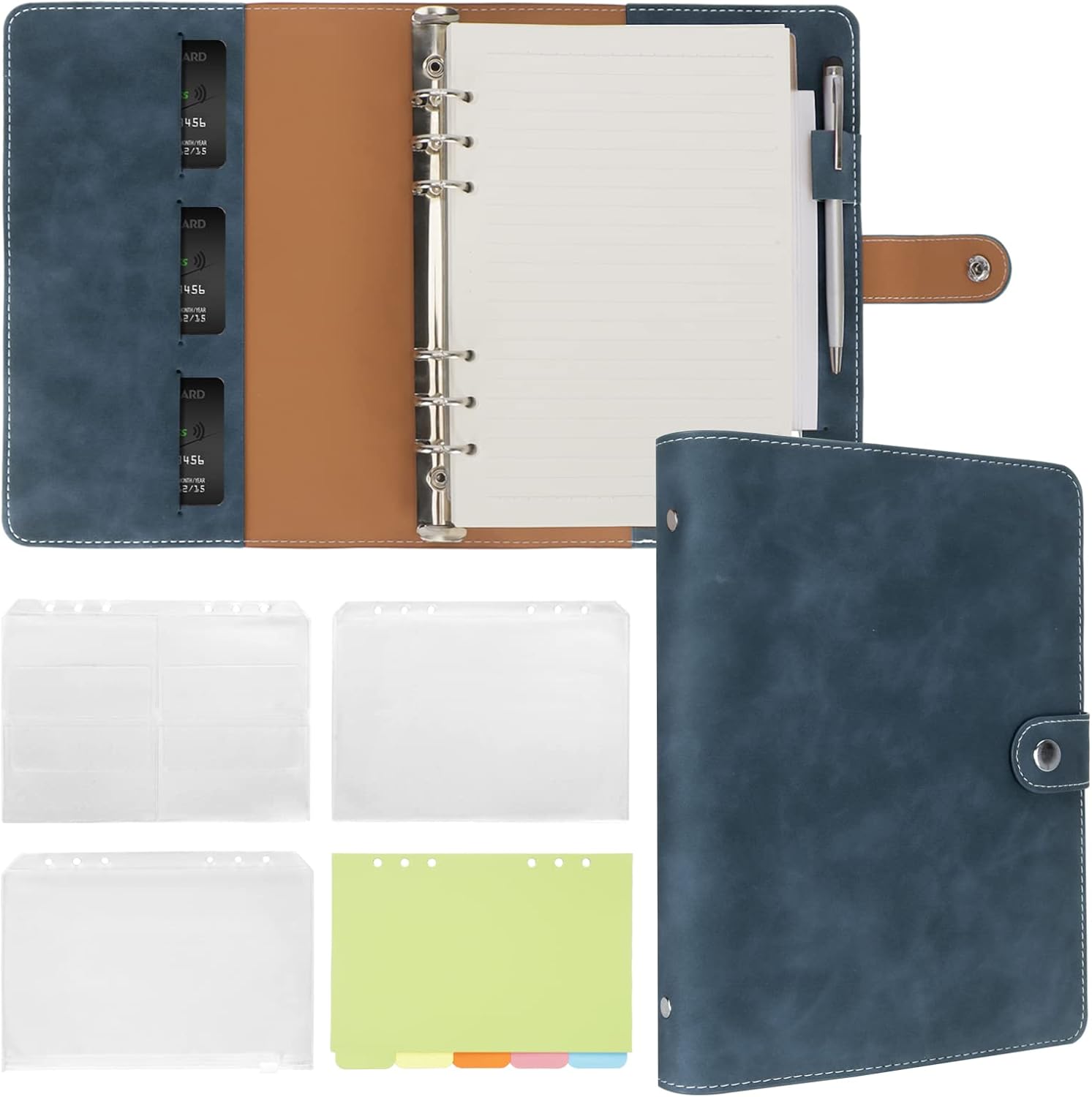 FYY Leather A5 Ring Binder Notebook, 6 Ring A5 Binder with A5 Refill