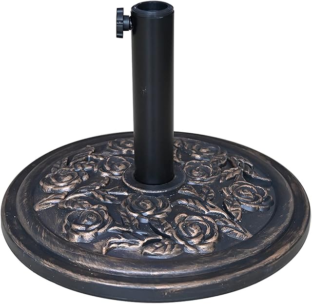 Ram® 10kg Heavy Duty Cast Cement Parasol Base with Floral Effect Garden Patio Furniture Stand for Umbrella Canopy Gazebo Awning