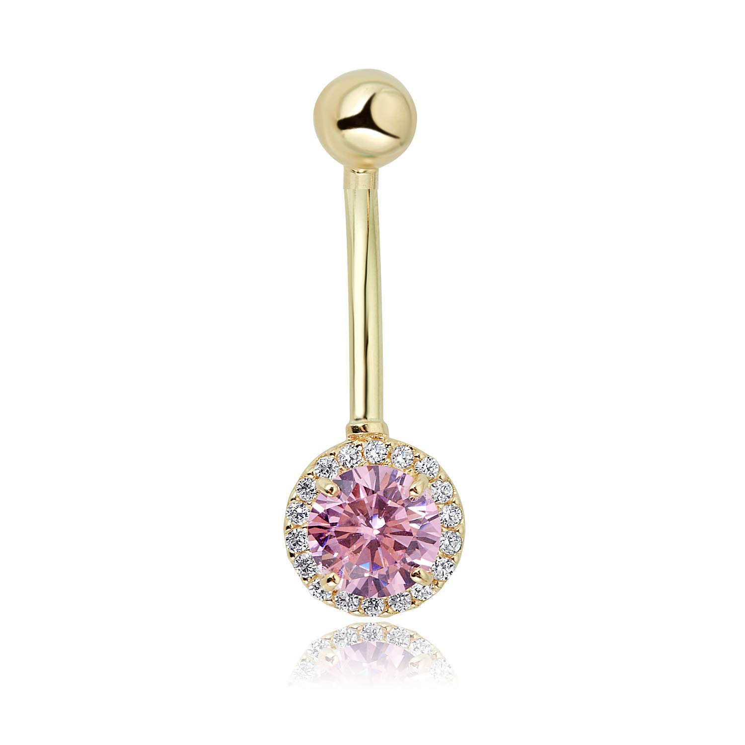 AVORA 10K Gold Simulated Diamond CZ Frame Belly Button Ring Body Jewelry (14 Gauge)