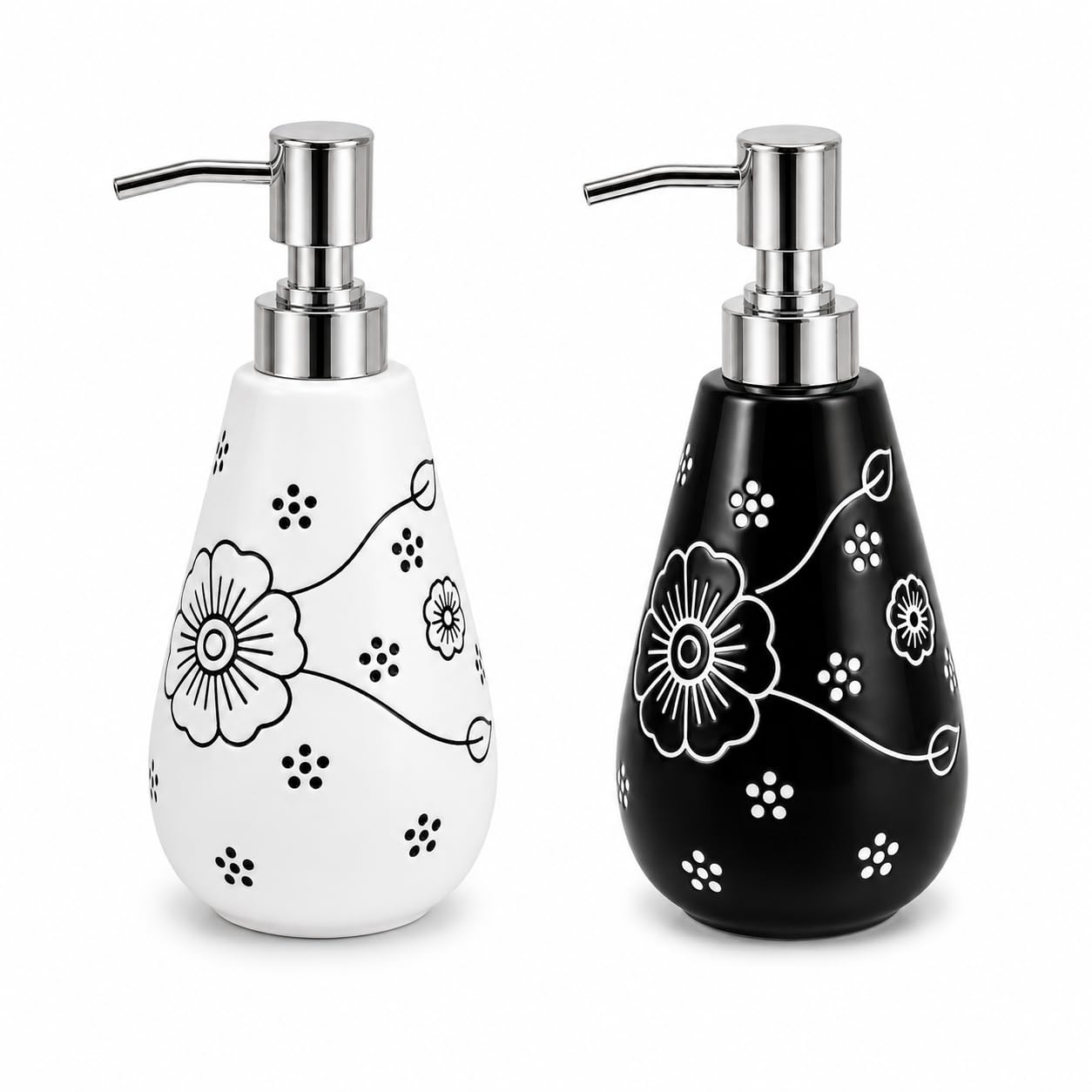 IGNIQUE Ceramic Soap Dispenser for Bathroom, Kitchen Wash Basin | Handwash Dispenser Bottle | Refillable | Leak-Proof | Glossy Finish (Set of 2 (Black, White))-image-11
