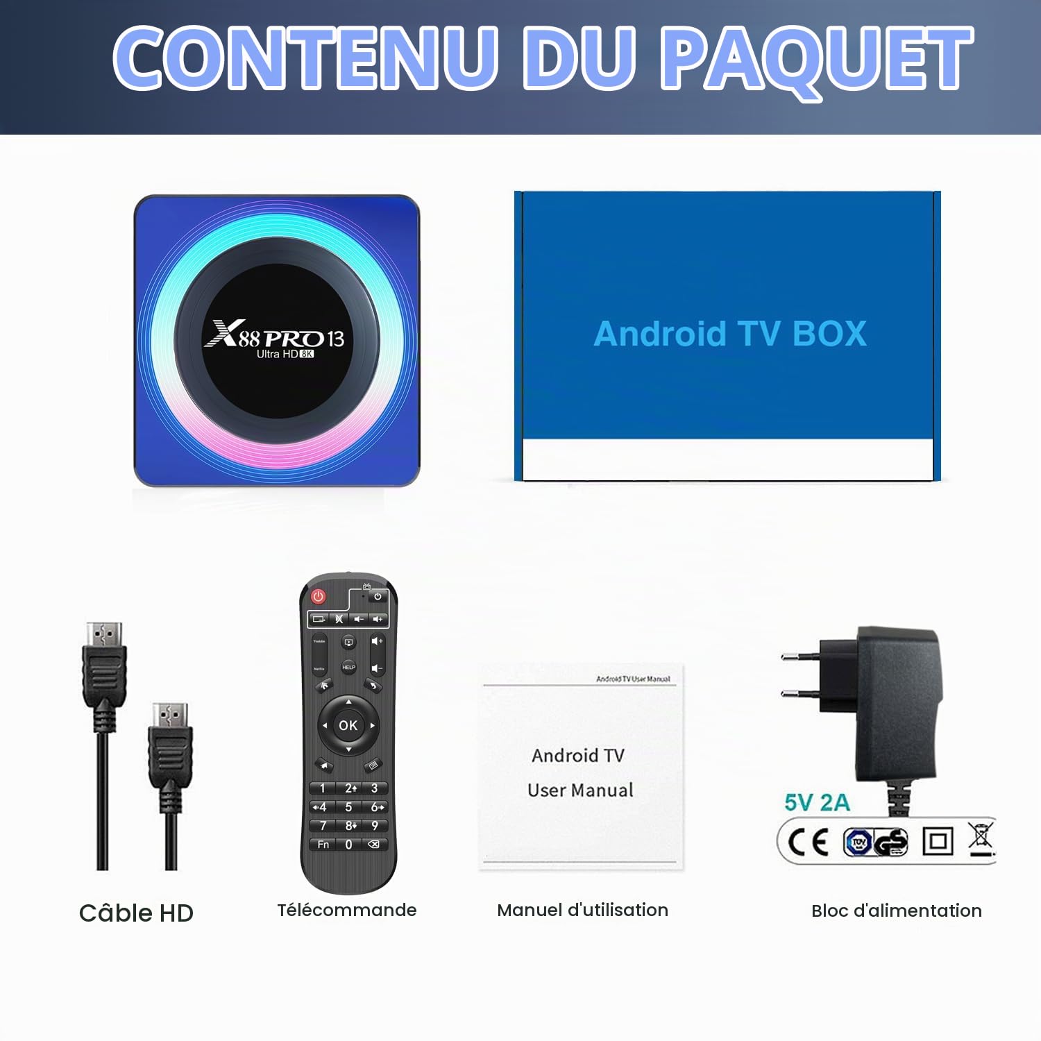 Android TV Box,X13 Android 13.0 4GB RAM 32GB ROM RK3528 Quad-Core 64bit Cortex-A53 Mali 450 MP2 GPU Support 8K 3D 1080P 2.4/5.0GHz WiFi BT5.0 10/100M Ethernet DLNA HDMI 2.0 H.265 Smart TV Box