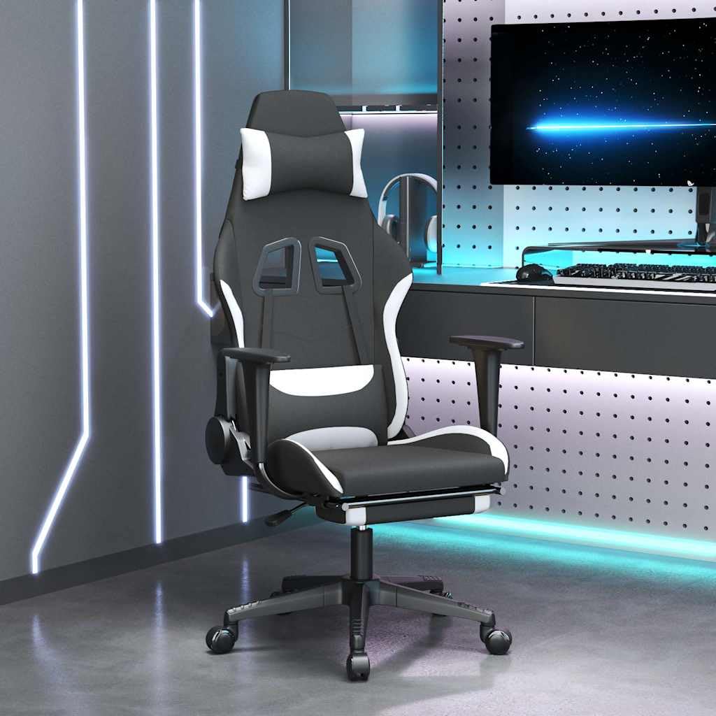 Sedia Da Gioco Con Poggiapiedi In Tessuto Girevole Bianco E Nero