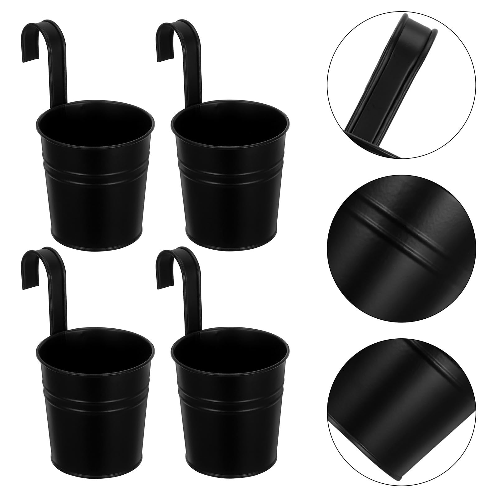 Abaodam 6 Vasi Sospesi in Metallo Nero, Piccola Fioriera Sospesa Foro Drenaggio, Portavasi da Esterno per Balconi e Recinzioni, Set da 6 per Decorazioni Giardino