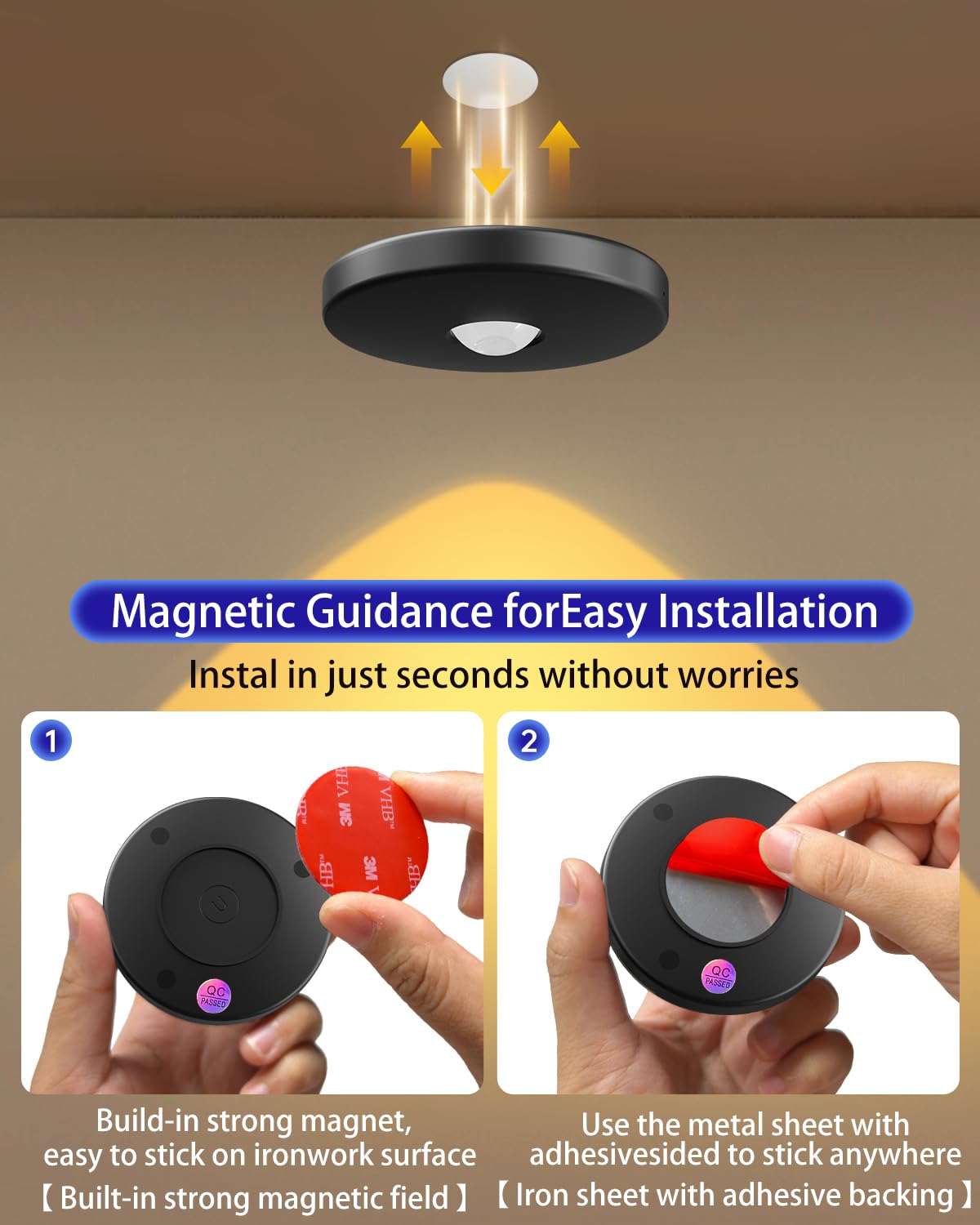 Luce a disco con telecomando, alimentata a batteria ricaricabile da 2000 mAh, autoadesiva, luce per mensole, illuminazione wireless per armadietto, colore nero, 3 pezzi