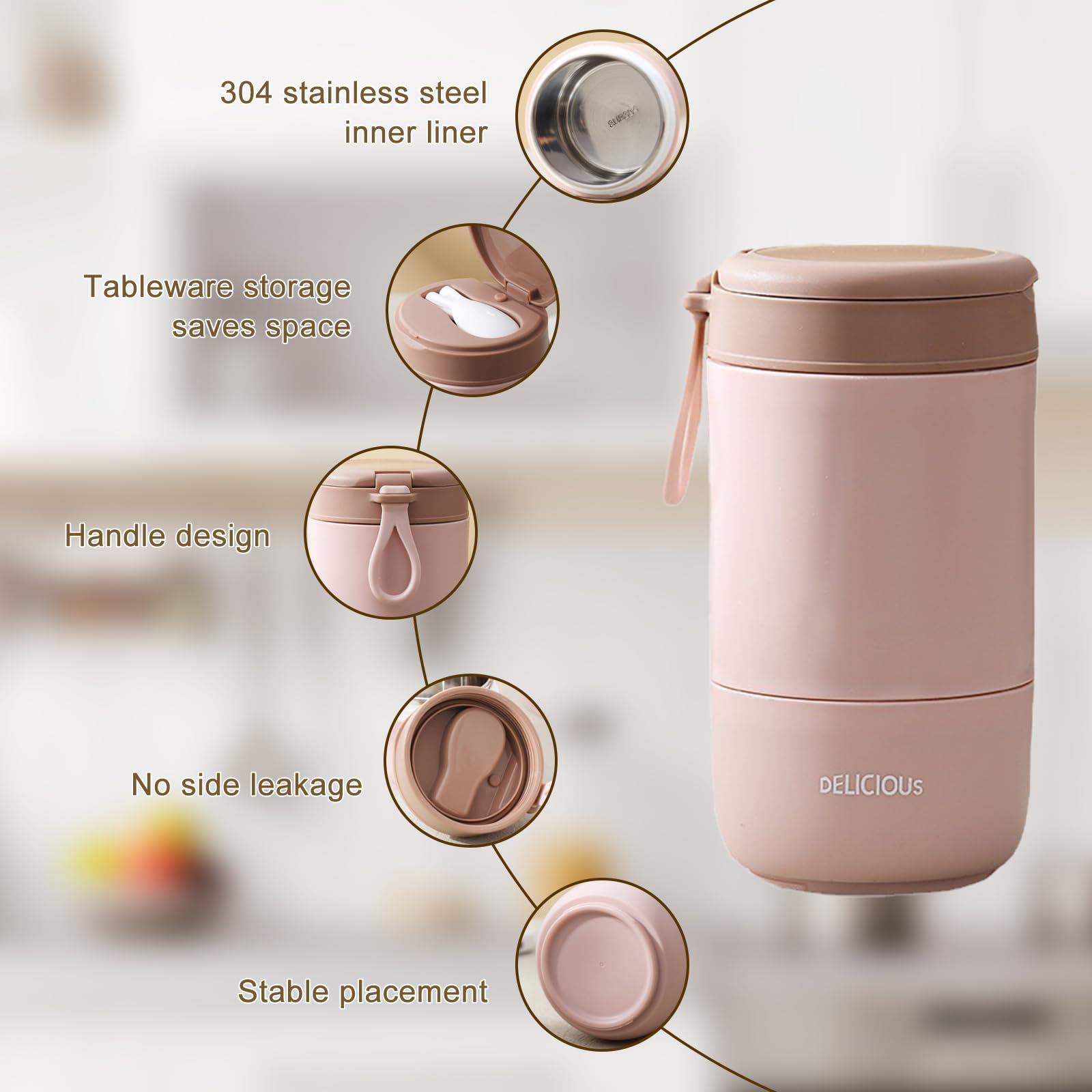 Gobelet Céréales Acier Inox 720 Ml – Double Compartiment Anti-Fuite + Cuillère, Vert