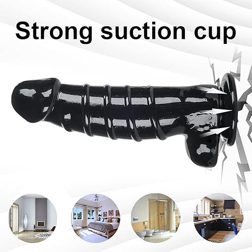 Miniatura 3 de Consolador realista extra grande de 11.2 pulgadas con succión negra para jugar con manos libres para hombres y mujeres, placer vaginal y anal,