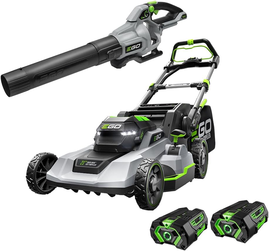 EGO Power+ LM2122SP-2 21-Inch 56-Volt Self-Propelled Lawn Mower with Touch Drive™ with (2) 4.0Ah Batteries, 550W Rapid Charger Kit and LB5800 580 CFM Cordless Leaf Blower