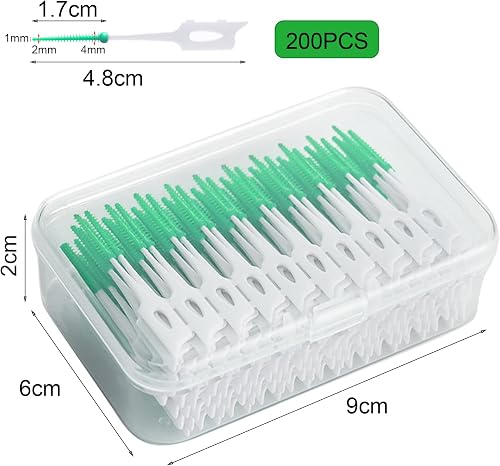 ILantule 200 Pièces Bâtonnet Interdentaire,Bâton de Fil Dentaire,Brossettes interdentaires Soft Silicone Brosse à dents(Vert) - 6
