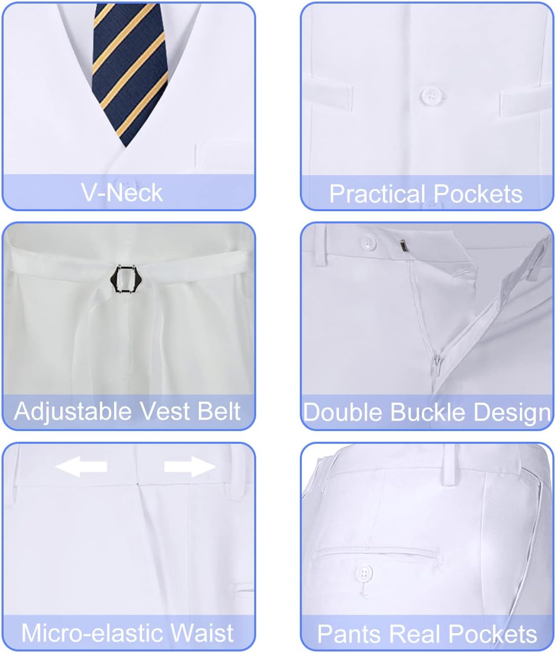 Mens 2 Piece Suit Slim Fit V-neck Waistcoat Pants Prom Party Tuxedo Men