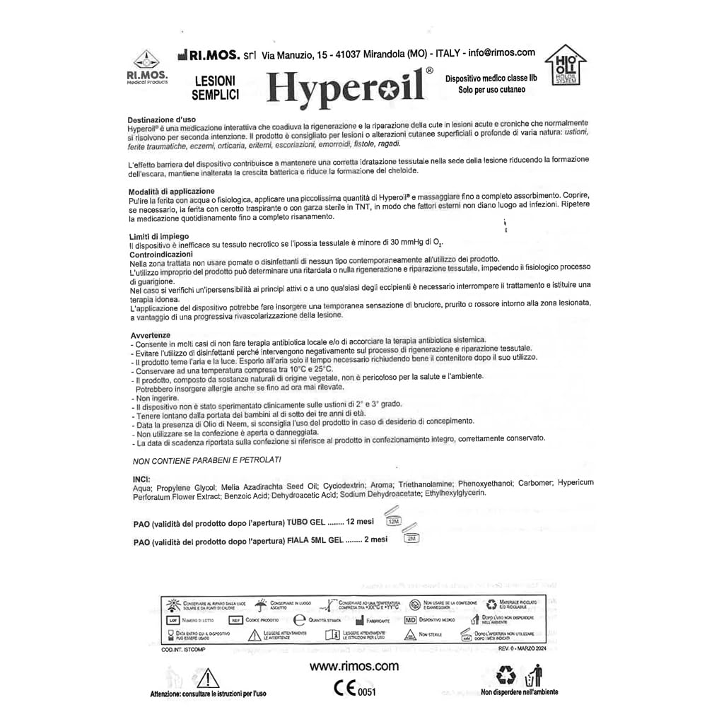 HYPEROIL TUBO GEL 50ml USTIONI Dispositivo medico CE - Confezione risparmio 2 pezzi