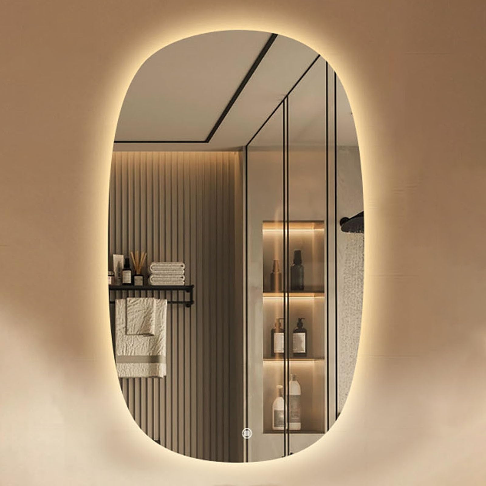Atwnjkp Oval LED Bathroom Mirror 50x80cm(19.7x31.5in) – Frameless Wall Mounted Vanity Mirror with 3‑Colour Lighting and Dimmable Touch Control for Bathroom, Dressing Area and Hallway