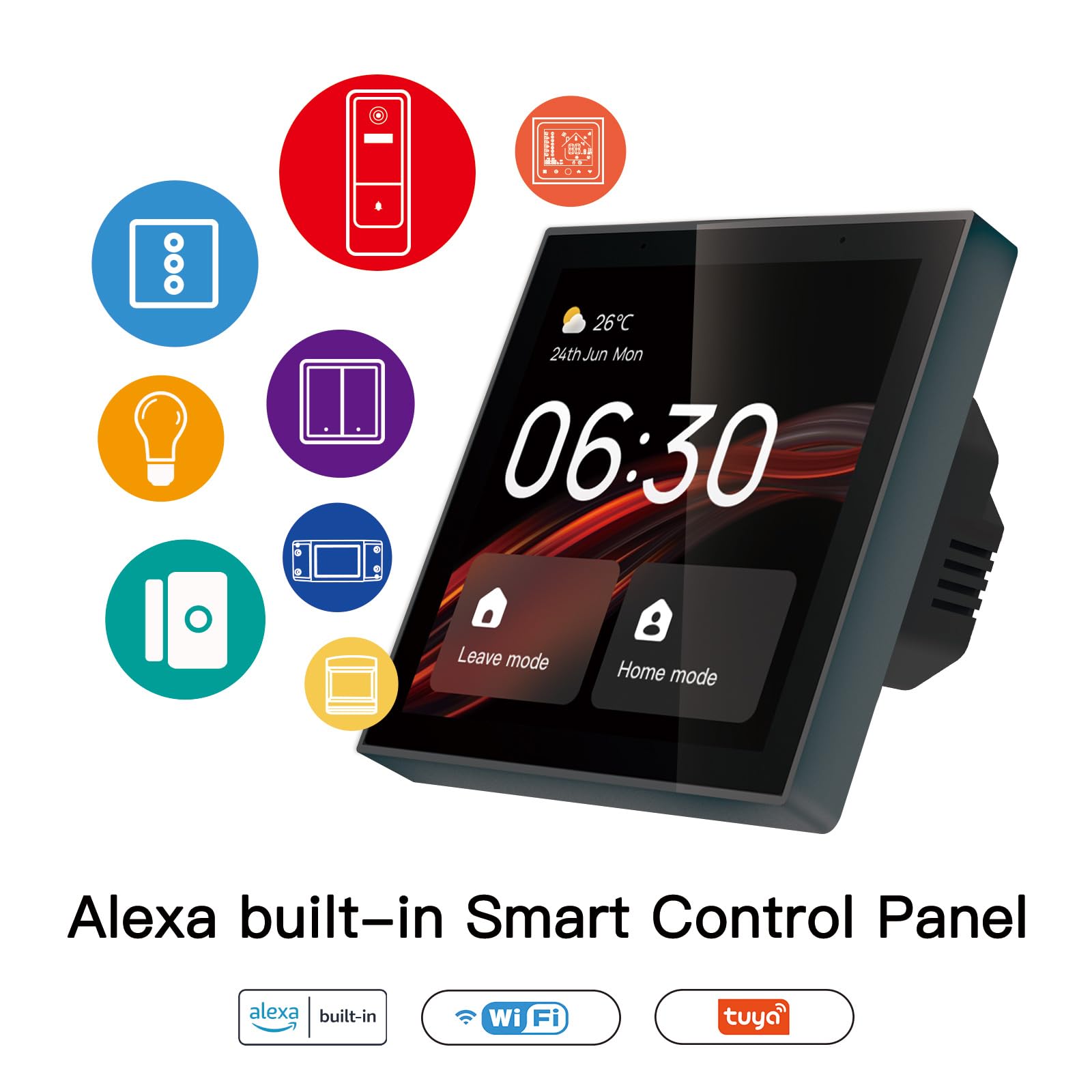 Panel sterowania Smart Home z wbudowaną Alexą, 4-calowym ekranem dotykowym, Hub Zigbee 3.0 i bramą BLE SIG Mesh, wyświetlaczem temperatury i pogody, trybem domu i wyjścia, WiFi Tuya Smart Life, 86 x