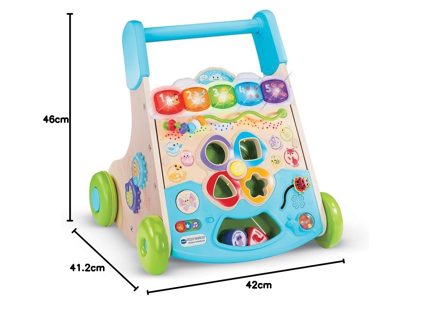 VTech - Super Trotteur Nature Interactif, Trotteur Bébé 2 en 1 Partiellement en Bois, Tableau d'Activités Interactif, Apprentissage de la Marche, Cadeau Bébé Dès 9 Mois - Contenu en Français