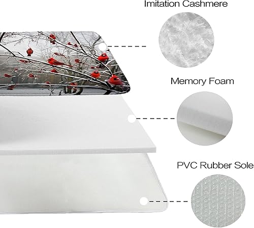 Miniatura 6 de Divertidos tapetes de baño de terciopelo coral con diseño de pájaros cardenales en rama, tapete de ducha antideslizante para decoración de baño,