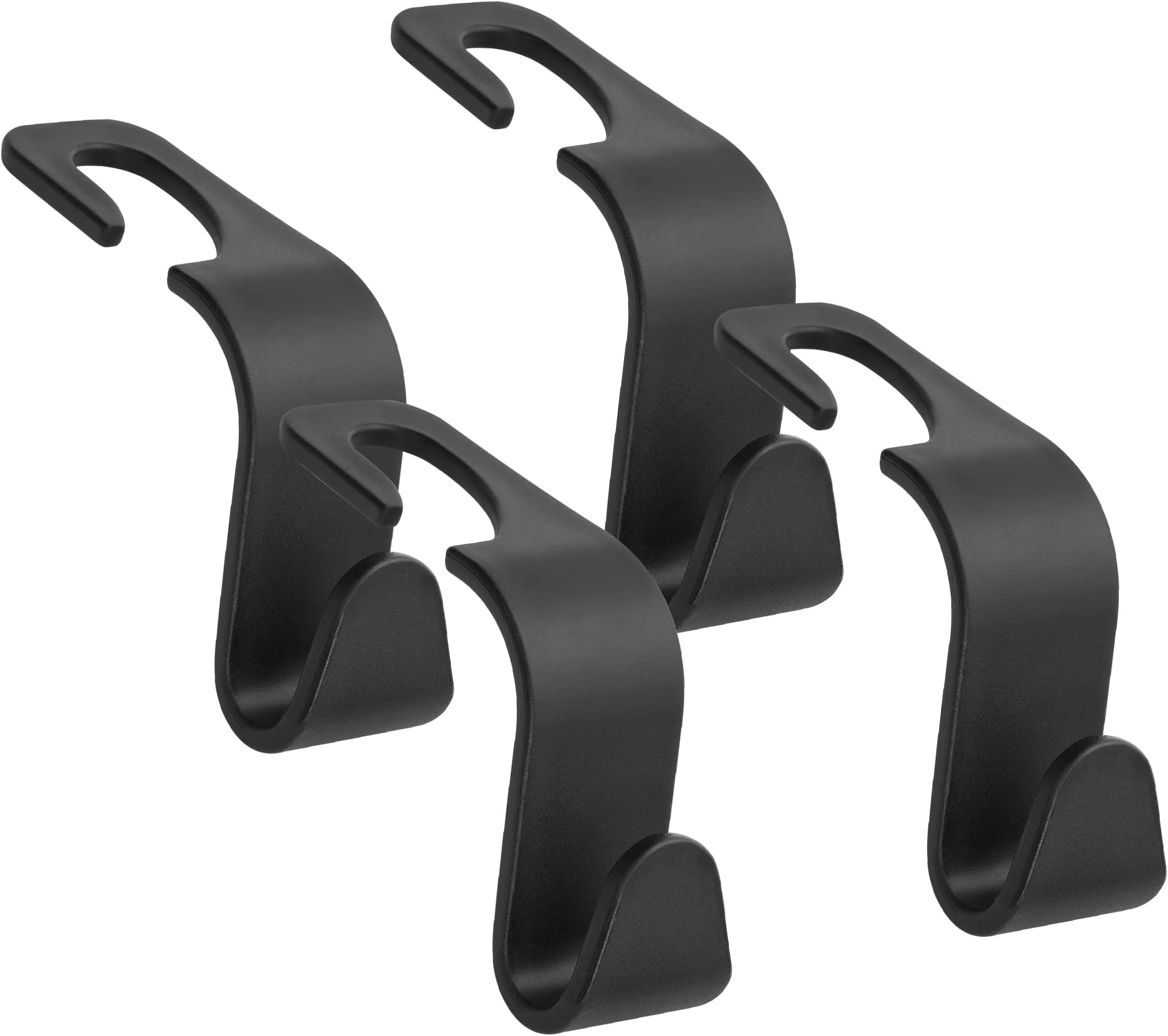 Car Seat Headrest Hooks 2 Pack, Car Hooks for Purse Universal Auto Hangers Accessories for Coats Umbrellas Grocery Bags Handbag (Black Smooth, 4)