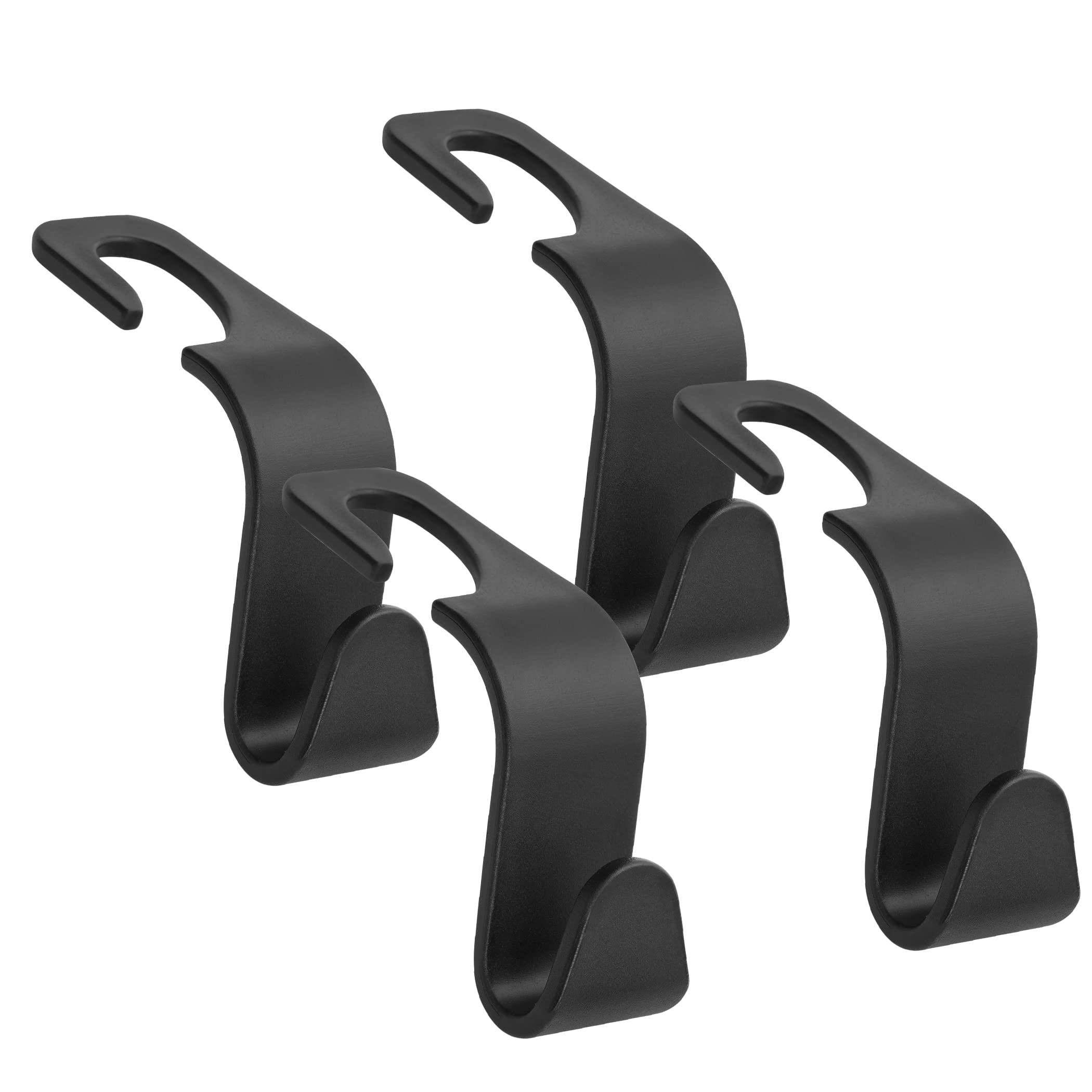Car Seat Headrest Hooks 2 Pack, Car Hooks for Purse Universal Auto Hangers Accessories for Coats Umbrellas Grocery Bags Handbag (Black Smooth, 4)