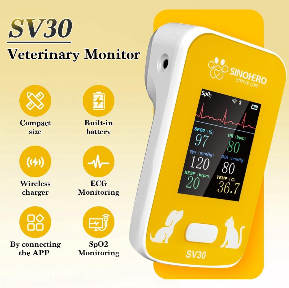 Veterinary Monitor for Dog with Bluetooth,Pulse Oximeter for Pet,6 Parameters Blood Pressure Rechargeable Animal(Include Dogs and Cats) for Family Clinic