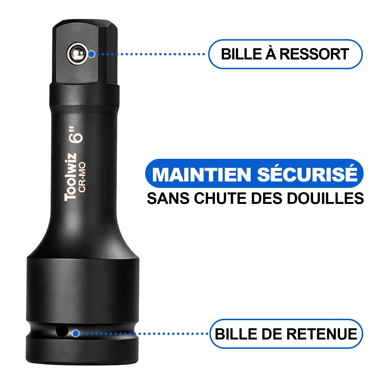 Toolwiz Jeu de Rallonges 1" pour Clé à Chocs 100mm, 150mm, 200mm, Cr-Mo | 3 Pièces, Compatible avec les Outils à Chocs Pneumatiques et Électriques, pour Réparation Mécanique, Boîte en PVC