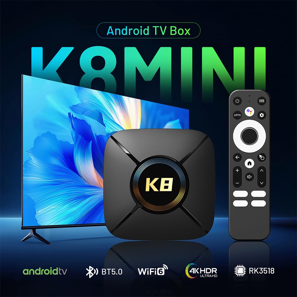 HK1 K8Mini Android 14.0 TV Box 2GB RAM 16GB ROM RK3518 Quad Core CPU Mali-450 GPU Support 2.4G/5G WiFi BT5.0 Smart TV Box - Model No.: HK1 K8Mini 2GB 16GB